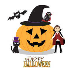 Happy Halloween background with scary pumpkins,spooky owl,devil