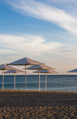 Umbrellas on the beach on the black sea