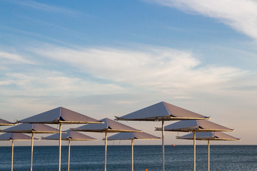 Umbrellas on the beach on the black sea