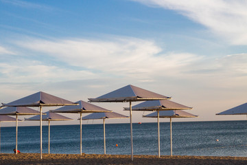 Umbrellas on the beach on the black sea