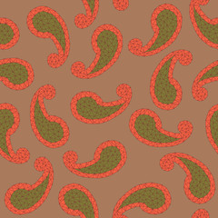 Geometric paisley backdrop. Seamless pattern. Low-poly polygonal textures. Abstract backdrop made of triangles. Polygonal paisley background.