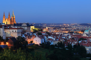 Prague City with the gothic Castle in the Evening, Czech Republic