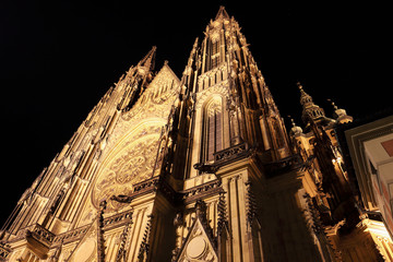 Night gothic St. Vitus' Cathedral on Prague Castle, Czech Republic