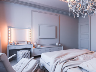 3D illustration of a bedroom without color and textures