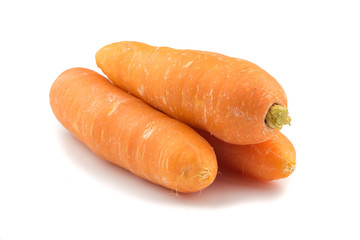 Bunch of fresh carrots on white background