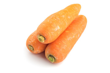 Bunch of fresh carrots on white background