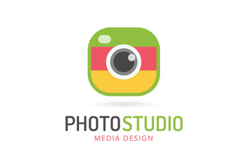 Photo camera icon template. Photographer logo