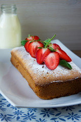 cake with strawberries and milk