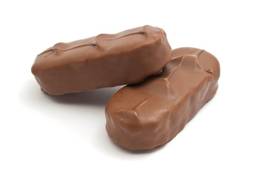 tasty chocolate bars on white