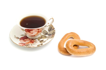 mug of tea and two bagels