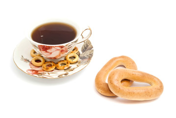 some different bagels and cup of tea