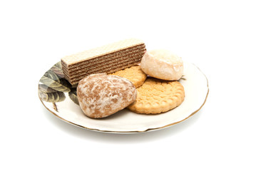 wafer and other sweets on white