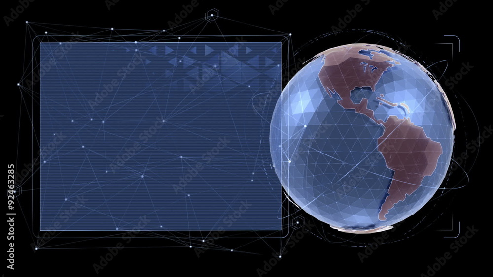 Poster global data presentation - infographical interface. a cg-model of a globe with a blank graphical tex