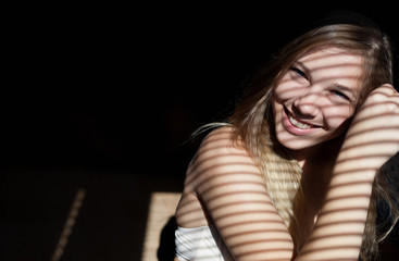 Close up portait of beautiful girl wearing bra.