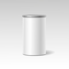 object. White round tin packaging. Tea coffee, dry products