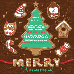 Christmas greeting card with Gingerbread Cookies. 