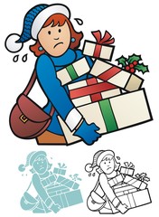 Woman with an armload of wrapped presents