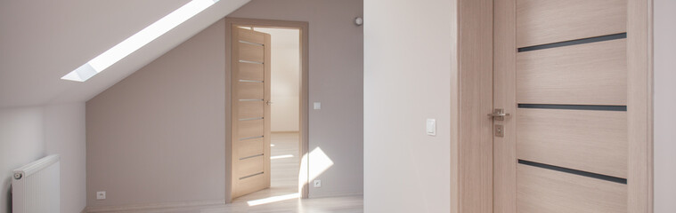 Light corridor with wooden doors
