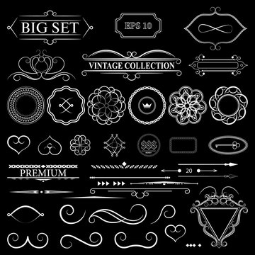 Vintage set decor elements for menu. Elegance old hand drawing s