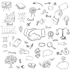 Sketch collection business elements in vector. Drawing freehand