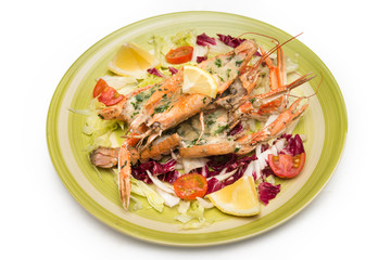 Aragostelle gratinate con contorno di verdure 