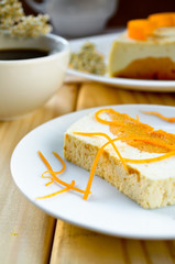 Sweet creamy pudding with cottage cheese and pumpkin souffle