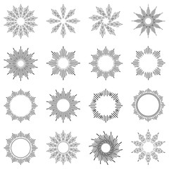 Outline lights sun. Set of linear round figures, as the rays of