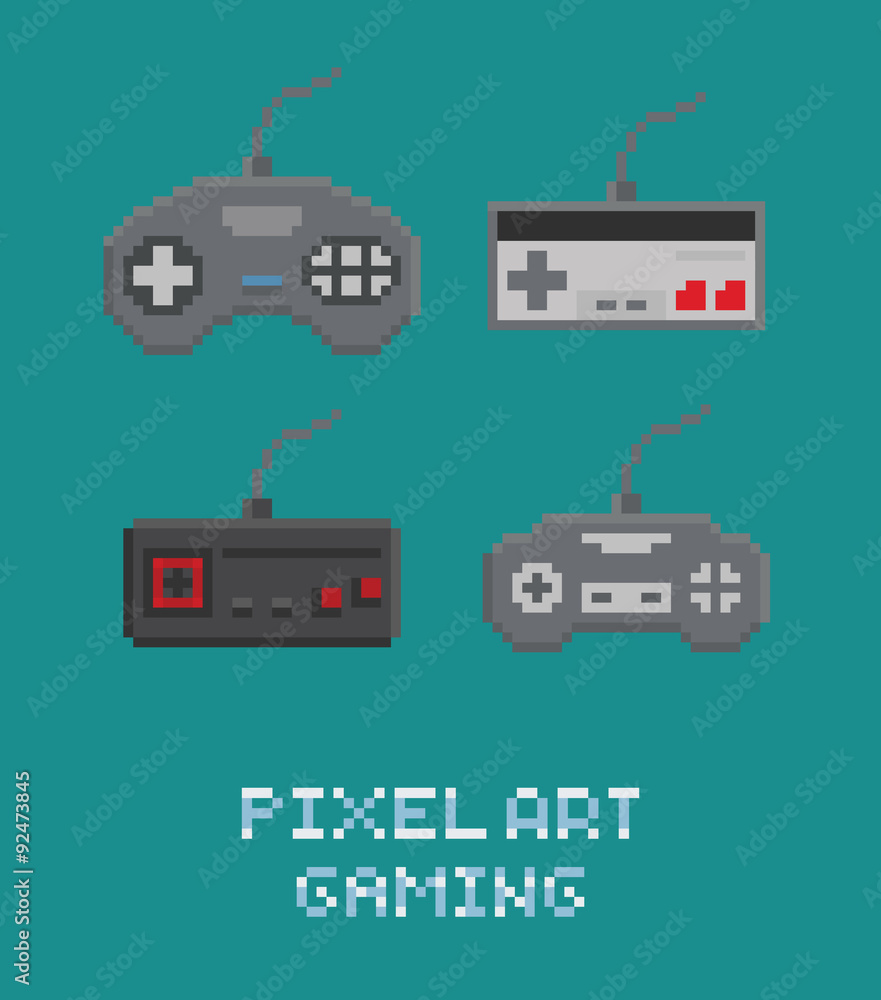 Wall mural vector pixel art illustration - retro gamepads set isolated