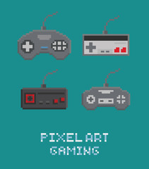 Vector pixel art illustration - retro gamepads set isolated © gdainti