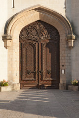 Carved wooden gate of the Hluboka Castle, Czech Republic.
