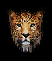 Leopard portrait. Paint effect