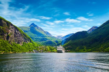 Deurstickers cruiseschip in noorwegen fjiord © Lsantilli