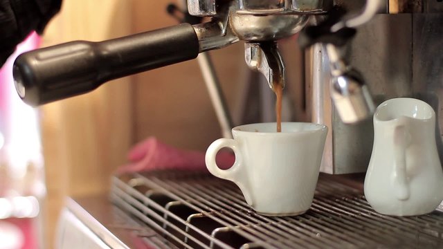 Making coffee in a bar close-up