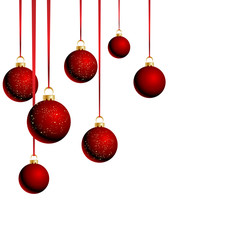 Christmas balls with ribbons on white background