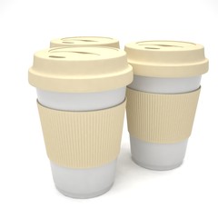 Three paper coffee cups