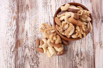 Mix nuts  on wooden background