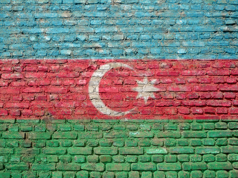Azerbaijan flag painted on a wall