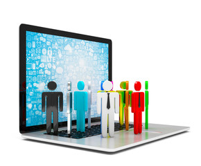 Obraz premium group of people figures on laptop, 3d render