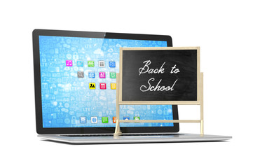 Laptop with chalkboard, back to school, online education concept