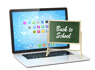 Laptop with chalkboard, back to school, online education concept
