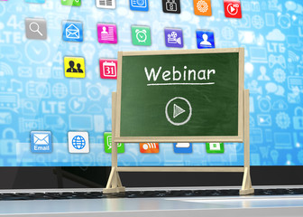 Laptop with chalkboard, webinar, online education concept