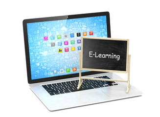  Laptop with chalkboard, e-learning, online education concept