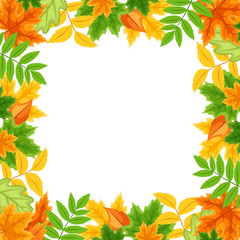 Frame with autumn colorful leaves. Vector illustration.