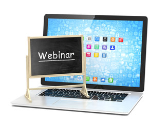 Laptop with chalkboard, webinar, online education concept