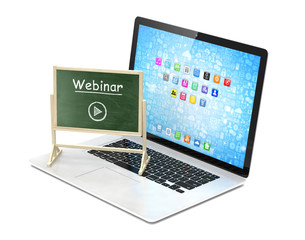 Laptop with chalkboard, webinar, online education concept