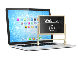 Laptop with chalkboard, webinar, online education concept