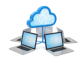 3d cloud symbol and laptops