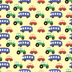 Seamless pattern with cars on light yellow background