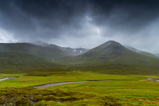 Glencoe mountains and landscape, in cloudy day, Scotland