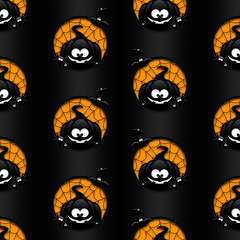 Obraz premium halloween seamless pattern with pumpkin, bats, and spiders over